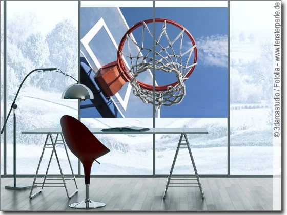 Blickdichte Fotofolie Fensterbild Basketballkorb als Sichtschutz