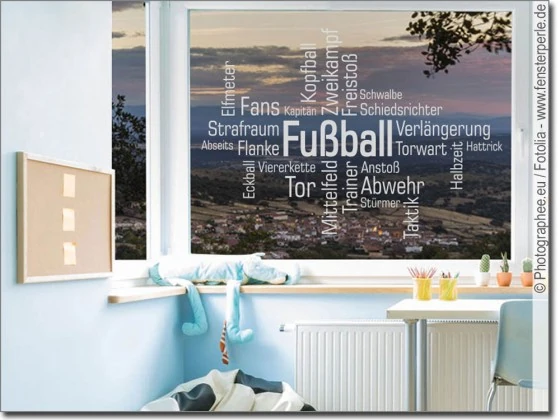 Glastattoo Wortwolke Fußball - Fensterdeko Kinderzimmer