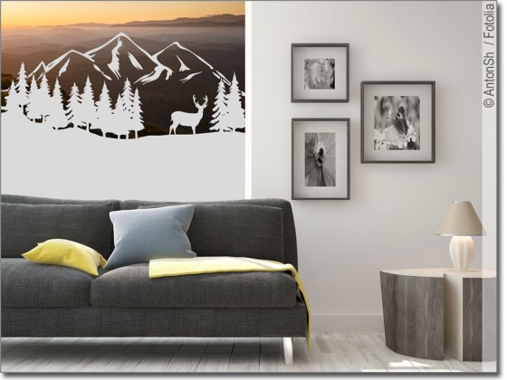 Preview: Fensterfolie Landschaft mit Bergen und Wald Preview: Fensterfolie Landschaft mit Bergen und Wald