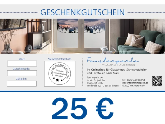 25 Euro Geschenkgutschein für Glasfolien von Fensterperle.de