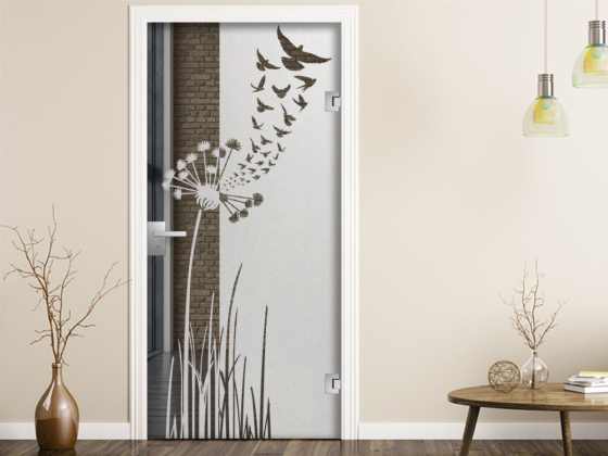 Preview: Türfolie Pusteblume mit Vogelschwarm