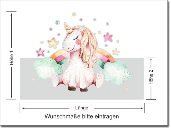Preview: Fensterfolie Einhorn - Ansicht Erklärung Wunschmaße bei teilweisem Sichtschutz