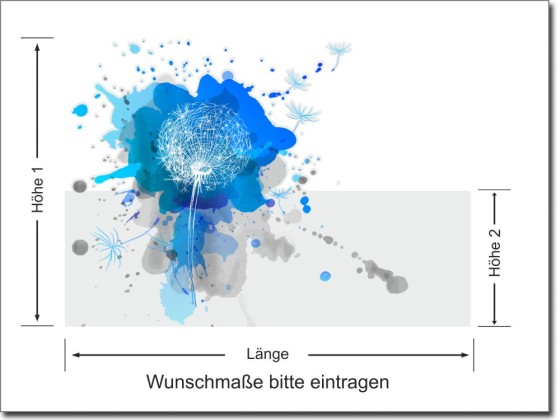 Preview: Sichtschutz Milchglasfolie Pusteblume mit Klecks - Ansicht Erklärung Wunschmaße bei te