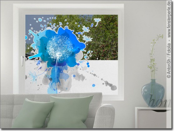 Preview: Sichtschutz Milchglasfolie Pusteblume mit Klecks - Beispiel bei teilweisem Sichtschutz