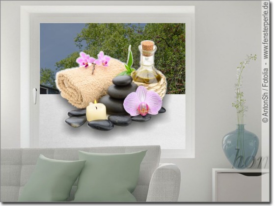 Preview: Milchglasfolie Spa Steine mit Orchidee Preview: Milchglasfolie Spa Steine mit Orchidee