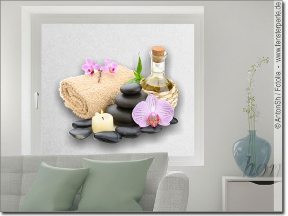Preview: Milchglasfolie Spa Steine mit Orchidee