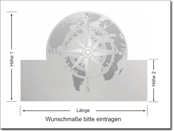 Preview: Bedruckte Milchglasfolie mit Windrose und Weltkugel Preview: Bedruckte Milchglasfolie mit Windrose und Weltkugel