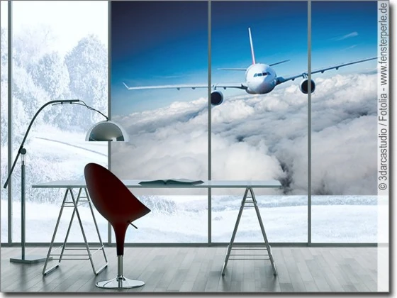 Fensterbild mit Flugzeug als Sichtschutz