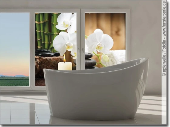 selbstklebendes Fensterbild mit Orchideenzauber als Sichtschutz