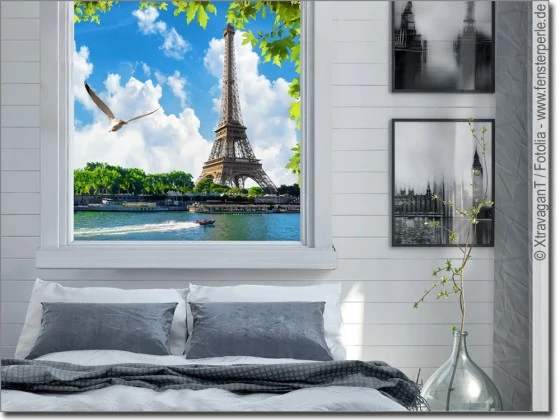 Blickdichter Glasdruck mit Foto von Paris als Sichtschutz