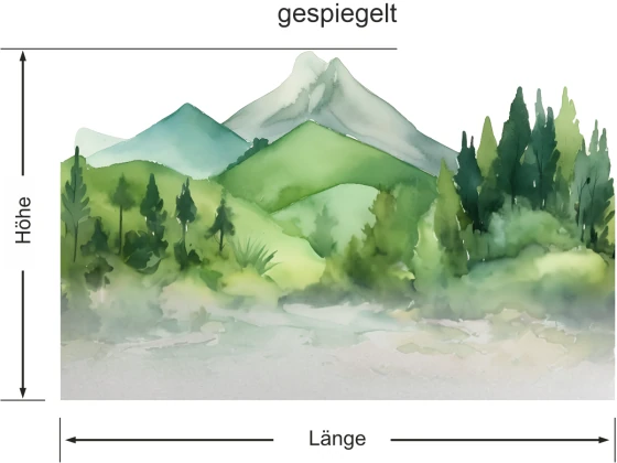 Fensterfolie Aquarelle Berglandschaft - Ansicht wie gespiegelt