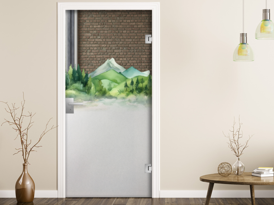 Preview: Glastür Sichtschutzfolie Aquarelle Berglandschaft