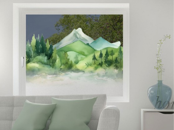Preview: Fensterfolie Aquarelle Berglandschaft