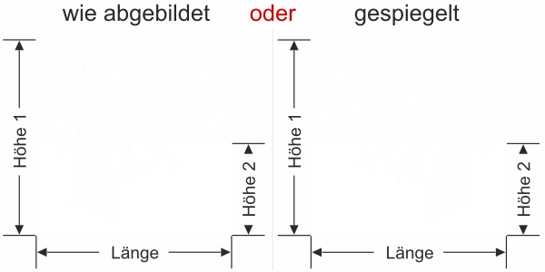 Fensterfolie Bambus und Vögel - Ansicht Ausrichtung mit Farbauswahl und Anleitung zur Größenberechnung - Vorschlag 1