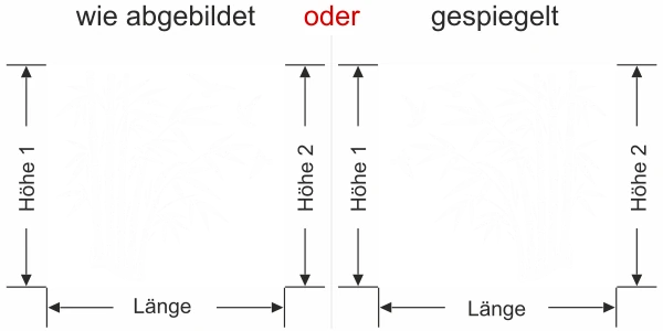 Fensterfolie Bambus und Vögel - Ansicht Ausrichtung mit Farbauswahl und Anleitung zur Größenberechnung - Vorschlag 2