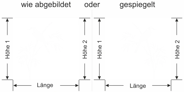 Fensterfolie Bambushalm mit Vogel - Ansicht Ausrichtung mit Farbauswahl und Anleitung zur Größenberechnung - Vorschlag 2