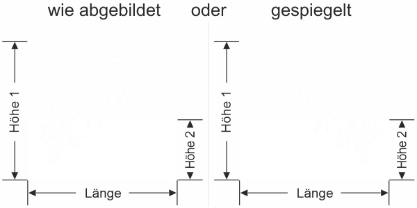 Fensterfolie Bambuszweig im Wind - Ansicht Ausrichtung mit Farbauswahl und Anleitung zur Größenberechnung - Vorschlag 1