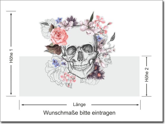 Preview: Sichtschutz Milchglasfolie Totenkopf - Ansicht Erklärung Wunschmaße bei teilweisem Sichtschutz