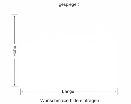 Fensterfolie Berglandschaft mit Tannen - Ansicht gespiegelt und Farbauswahl