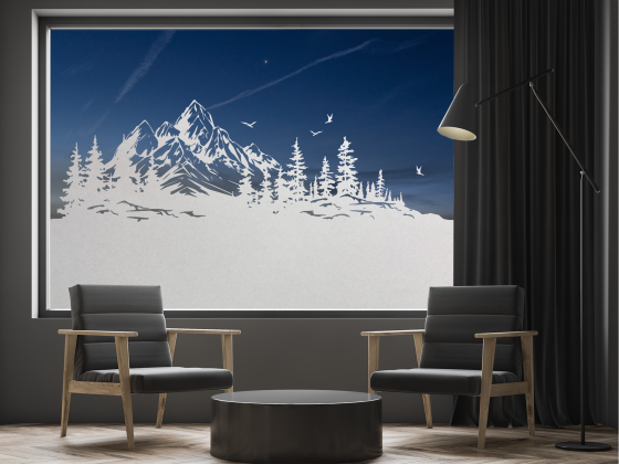 Preview: Fensterfolie Berglandschaft mit Tannen Preview: Fensterfolie Berglandschaft mit Tannen