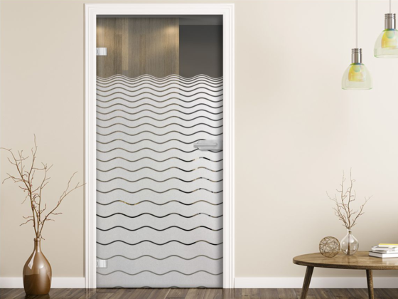 Preview: Fensterfolie mit Wellenlinien nach Maß auf Zimmertür