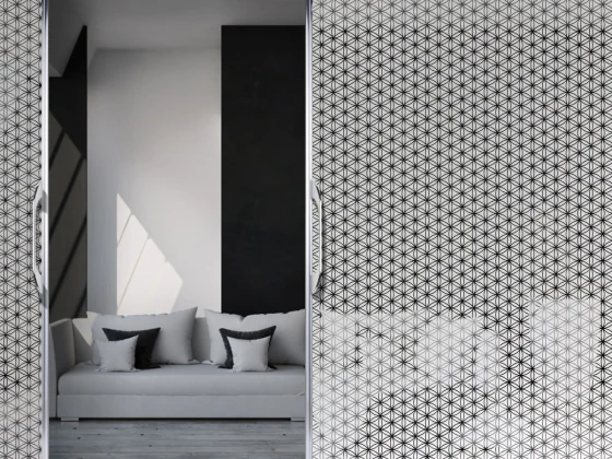 Sichtschutzfolie in Musselinglas Optik mit Lebensblume in 5 cm