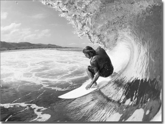 Fotofolie Glasbild Surfen farbig schwarz-weiß