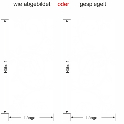 Preview: Glasfolie Traumland mit Ranken - Ansicht Ausrichtung und Farbauswahl