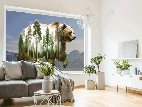 Preview: Fenstersticker Bären-Kontur mit Mystischem Wald Preview: Fenstersticker Bären-Kontur mit Mystischem Wald