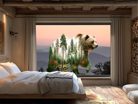 Preview: Fenstersticker Bären-Kontur mit Mystischem Wald