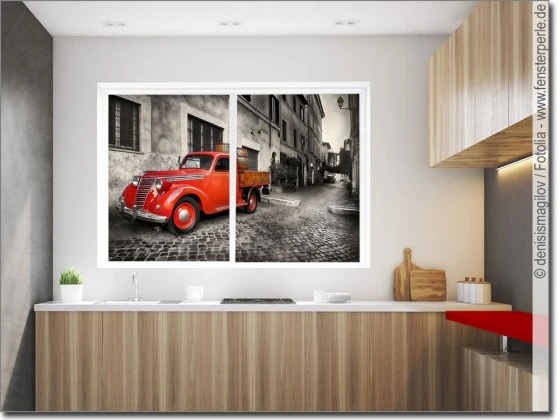 Blickdichte Fensterfolie mit Nostalgie Auto in Rom