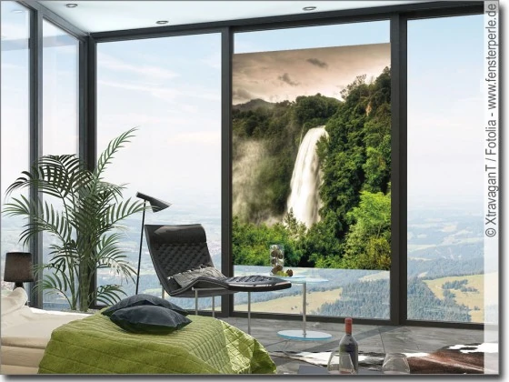 Glasbild mit Landschaft und Wasserfall