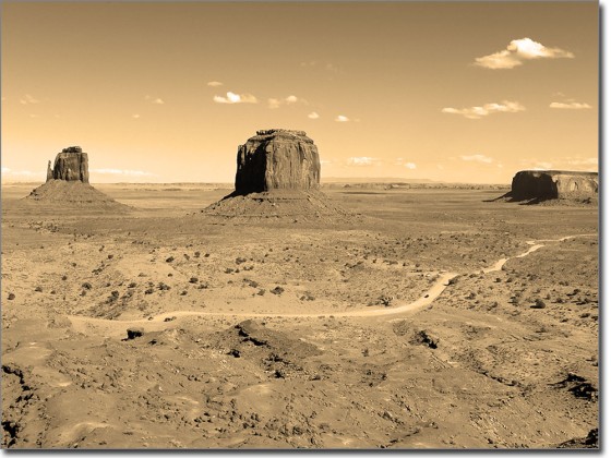 Preview: Fotofolie für Glas Monument Valley in sepia