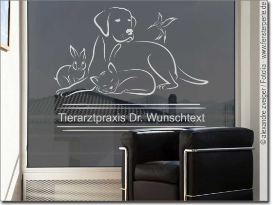 Preview: Glasdekor Tierarztpraxis mit Wunschtext Preview: Glasdekor Tierarztpraxis mit Wunschtext