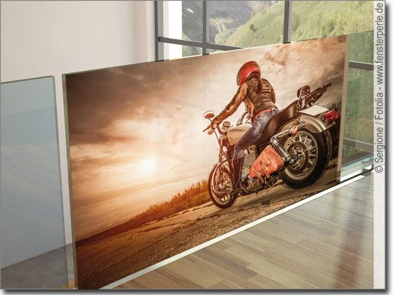 Blickdichte Fotofolie Glasprint Motorrad - Glasdruck mit Motorradfahrer