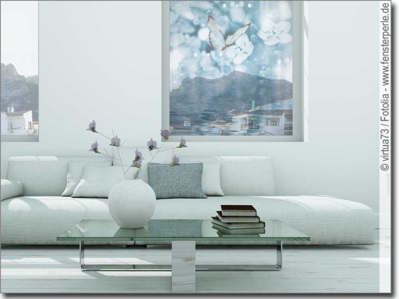 Preview: Butterfly Glasfolie Preview: Butterfly Glasfolie transparent - Selbstklebendes Glasbild mit Butterfly in blau