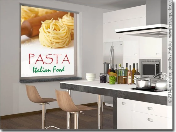 selbstklebendes Glasbild mit Pasta und Wunschtext