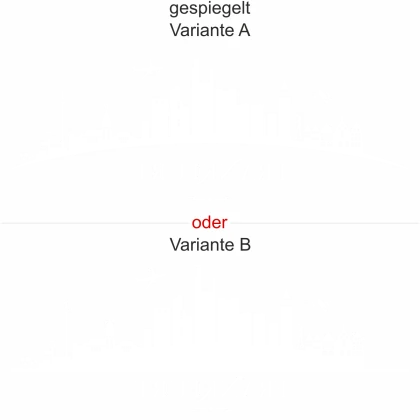 Glastattoo mit Skyline Frankfurt - Ansicht Ausrichtung mit Farbauswahl und Variante
