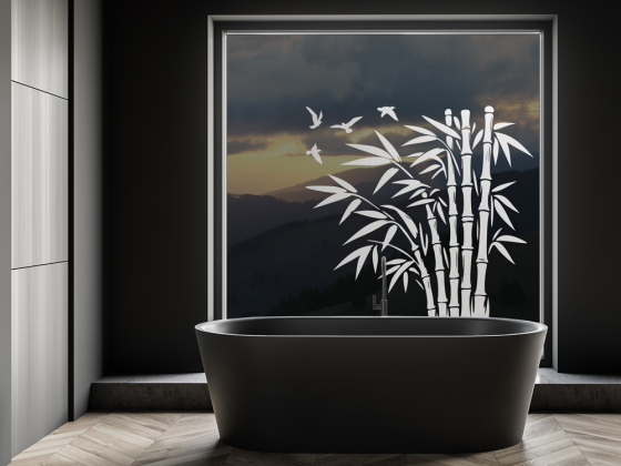 Glastattoo Bambus und Vögel