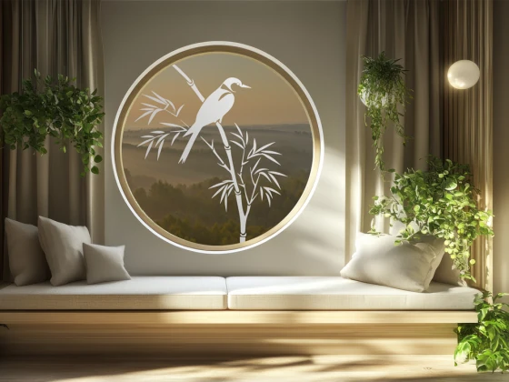 Glastattoo Bambushalm mit Vogel