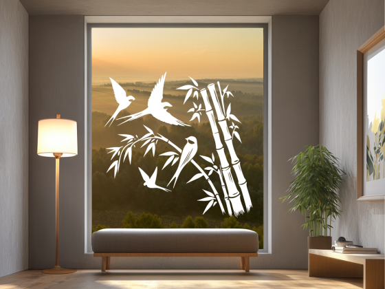 Preview: Glastattoo Bambusstab mit Vögeln - Ansicht Farbauswahl