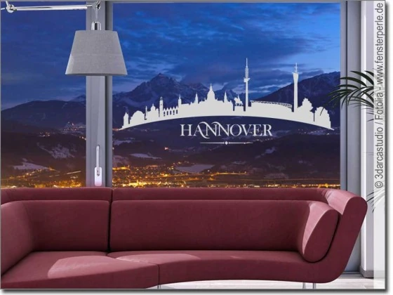 Fenstertattoo mit der Skyline von Hannover