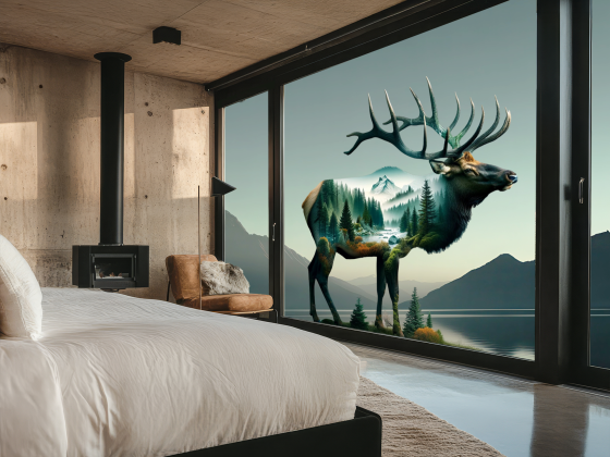 Preview: Glastattoo Hirsch mit Wald und Bachlauf