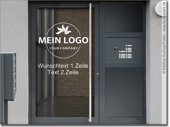 Preview: Glastattoo Logo mit Wunschtext auf Eingangstür - Ansicht Farbauswahl