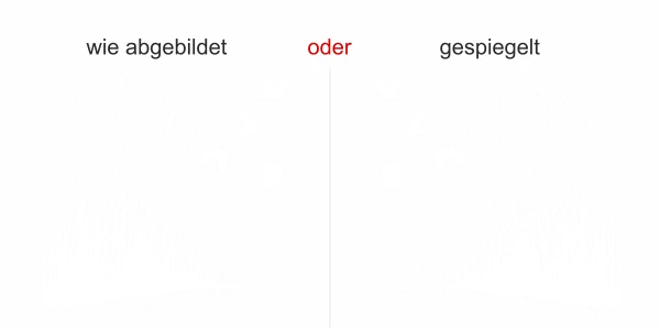 Glastattoo Schilfgräser und Störche - Ansicht Ausrichtung mit Farbauswahl