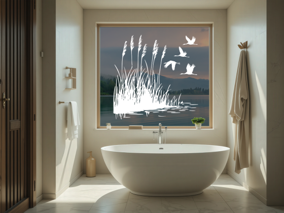 Preview: Glastattoo Schilfgräser und Störche - Ansicht Farbauswahl