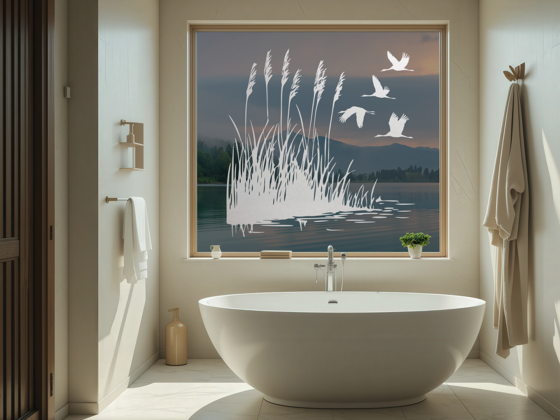 Preview: Glastattoo Schilfgräser und Störche