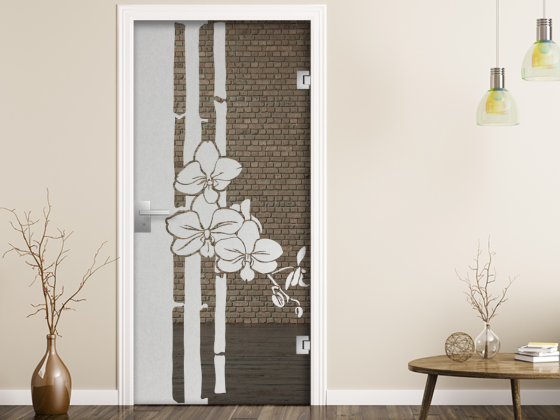 Preview: Glastür Sichtschutzfolie Bambus mit Orchidee