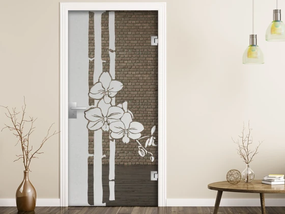 Glastür Sichtschutzfolie Bambus mit Orchidee