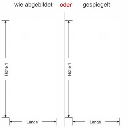 Preview: Milchglasfolie Linienkreise - Ansicht Farbauswahl, Ausrichtung und Anleitung zur Größenberechnung